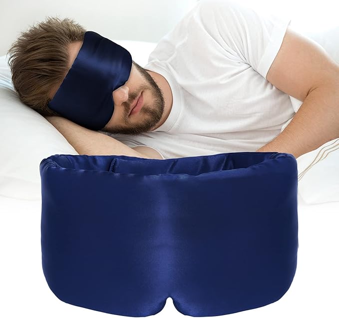 Silk Sleep Mask for Women Men Satin, ATreebag Eye Sleeping Mask & Blindfold with Adjustable Velcro Strap, Large Size, 1 PC Navy Blue