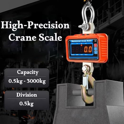3000kg / 6600lbs Digital Crane Scale, Waterproof Industrial Scale with Remote, Rechargeable Hanging Scale Division 0.5kg with Shackle & Hook, Highly Visible LED Display