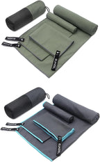 Eunzel 2 Pack Quick Dry Camping Towel, Microfiber Travel Towel 3 Size at 1 Pack,Fast Drying Towel Set for Camping, Beach, Gym, Sports, Yoga & Swimming Pool, Army Green/Grey