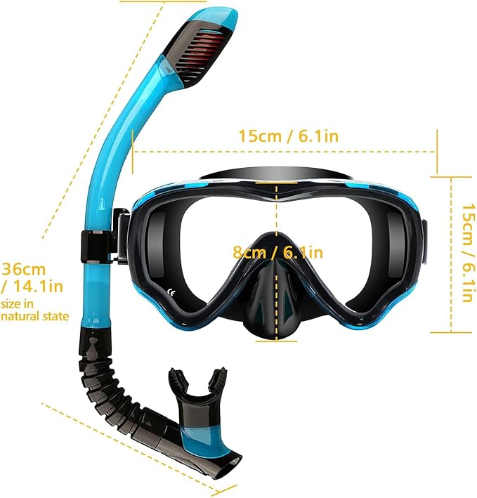 Snorkeling Set for Kids, Full Dry Snorkeling Mask Set for Adults, Anti-Fog Protection, Unisex,HD Panoramic View, Snorkeling Gear for Kids 4-14 Age