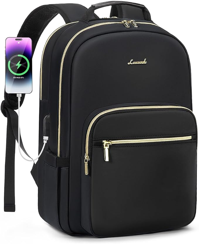 LOVEVOOK Laptop Backpack for Women 18.4 inch,Cute Womens Travel Backpack Purse,Professional Laptop Computer Bag,Waterproof Work Business College Teacher Bags Carry on Backpack with USB Port,Black-2