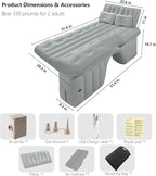 BEBAS Self-Inflating SUV Air Mattress Car Back Seat Bed, PVC Flocked Surface Car Air Couch Cushion Built-in Charging Pump for Rapid Inflation and Deflation. Gray