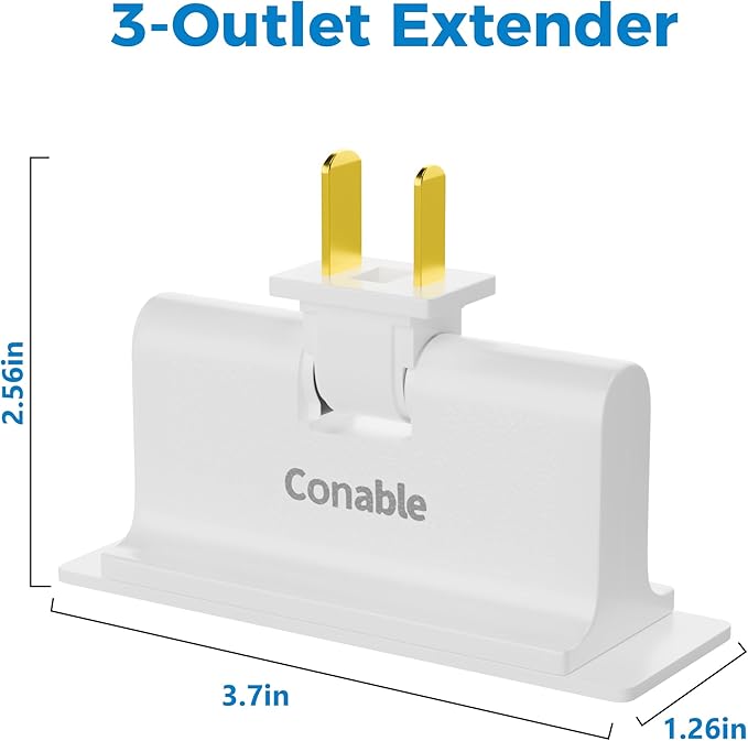 3 Outlets 2 Prong Polarized Lateral Swivel Wall Tap Adapter, 180 Degree Swivel Wall Tap, 2-Prong to 2-Prong Triple Outlet Converter, Wall Tap, Travel Essentials, Polarized, ETL Listed, 1 Pack