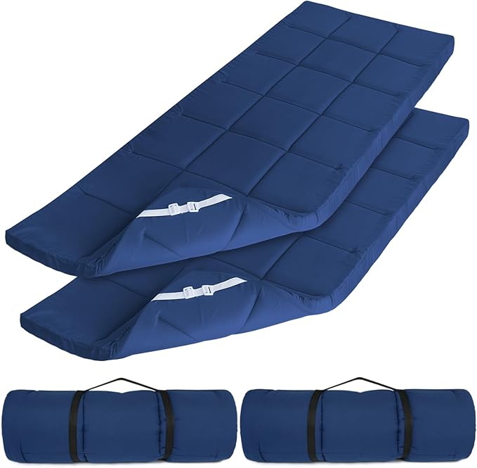 SPRINGSPIRIT Cot Mattress Topper (Improved Thickness), Foam Quilted Pads for Camping, Soft Comfortable Sleeping Cot Mattress Pad Only, Camping Pad 75"x30" for Camp Cot/Rv Bunk/Narrow Twin Beds, Navy