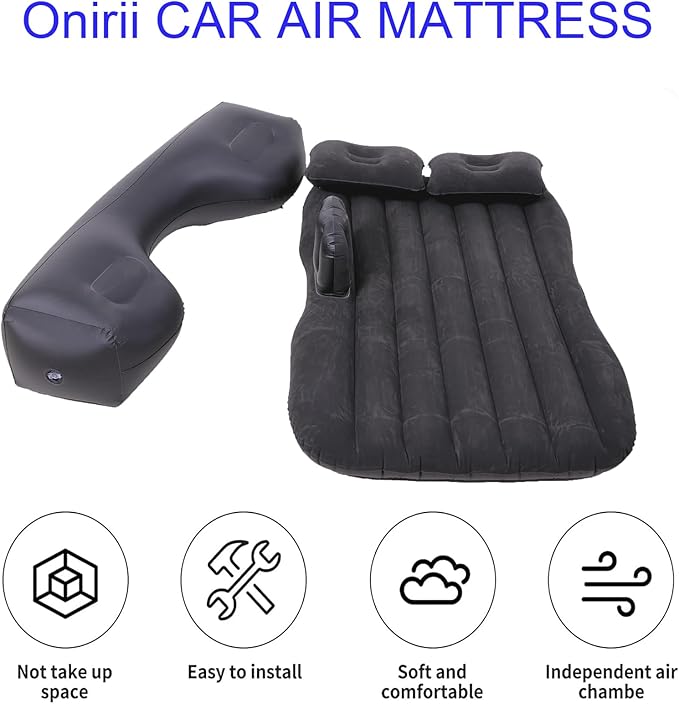 Inflatable Car Air Mattress Back Seat Bed with Air Pump,55 "x 35" Portable Thickened Car Travel Camping Sleeping Air Mattress Blow Up Bed for Car Universal SUV