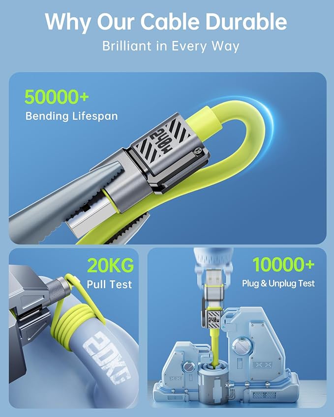 4 in 1 Multi USB C Cable 240W Fast Charging & Data Transfer, Thicker Silicone Multiple Charger Cord for iPhone iPad Charger Wire Combo with L/Type C/USB A for iPhone 16/15/Macbook, 5FT (Green)