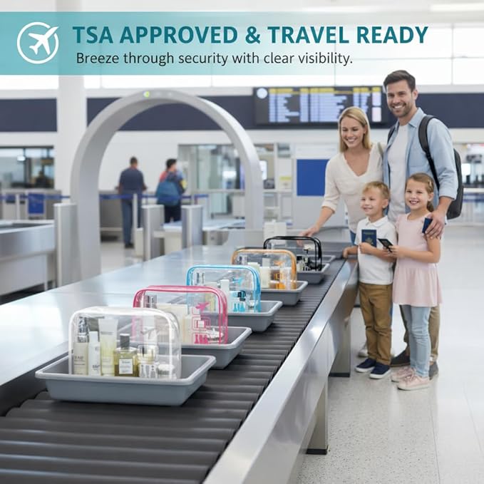 F-color TSA Approved Toiletry Bag 5 Pack Medium - Clear Makeup Bag Travel Quart Size for Women Men, Clear Cosmetic Bag Airport Airline Compliant Carry on Bag, 7.5×5.5×2.2", 5 Colors