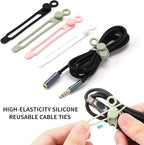 [20Park]UMUST Silicone Cable Ties, Reusable Cable Management Organizer,Cable Straps,Cord Ties,Multipurpose Elastic Cord Organizer for Bundling and Fastening Cable Cords Wires(pink)