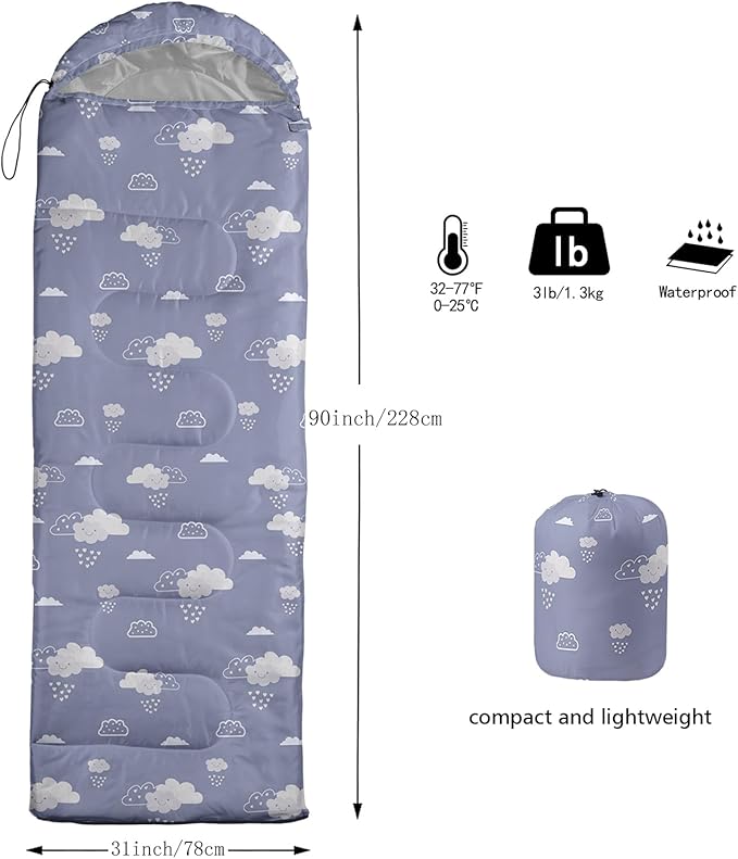 QOOMO Animals Camping Sleeping Bags,3 Season Warm & Cool Weather,Lightweight,Waterproof Sleeping Bags for Adults & Kids,Traveling,and Outdoors,Camping Gear Equipment