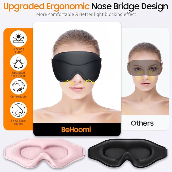 Sleep Mask, 2 Packs Premium Eye Mask for Sleeping, Total Blackout, Superior Soft Comfort, Upgraded 3D Ergonomic Designed Sleeping Mask for Home, Office, Travel, Meditation, Yoga, Black & Pink