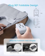 1 Pack US to India Plug Adapter, VINTAR Foldable India Power Adapter with 2 Outlets and 3 USB Ports(2 USB C), 5 in 1 Type D Plug Adapter for US to India Bangladesh Maldives Pakistan Sri Lanka