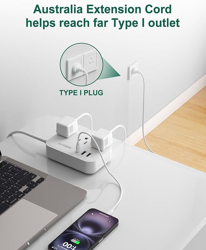 Australia Power Plug Adapter, New Zealand Power Adapter with 3 Outlets 3 USB Charging Ports (1 USB C), Type I Travel Plug for US to New Zealand China Argentina Fiji AU