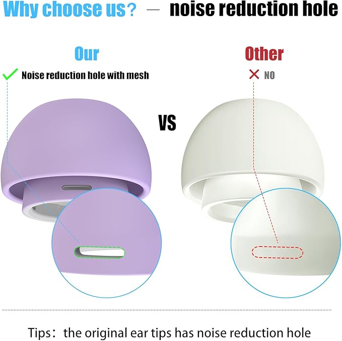 3 Pairs Replacement Ear Tips for AirPods Pro 1st & 2nd Generation with Noise Reduction Hole, Silicone Ear Tips for AirPods Pro with Portable Storage Box and Fits in Charging Case (Medium, Lavender)