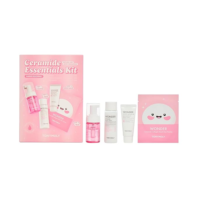 TONYMOLY Wonder Ceramide Mochi Essentials 4-Piece Skincare Set – Hydrating Korean Skincare Travel Kit with Ceramides, Hyaluronic Acid & Cica – Barrier Repair Routine for Dry & Sensitive Skin