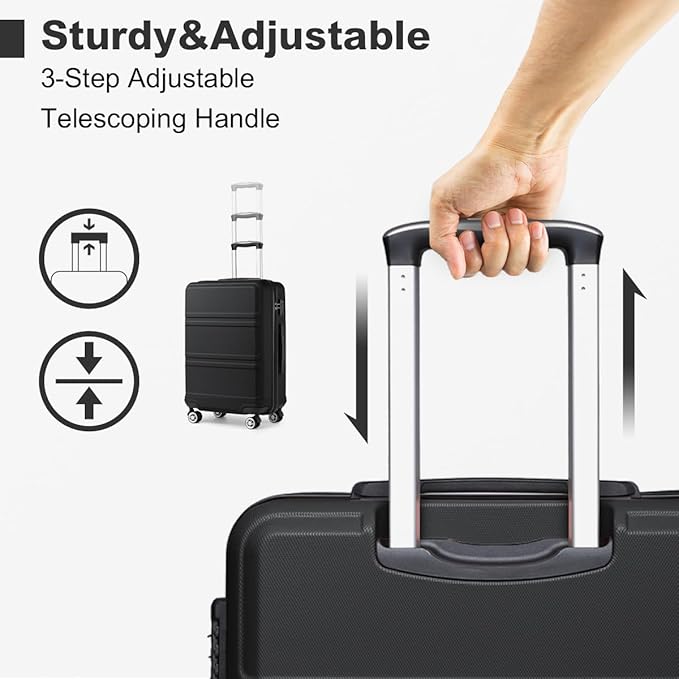 Kono 24 Inch Luggage Suitcase Lightweight with Spinner Wheels TSA Lock Hardside Medium Checked Luggage Durable Rolling Suitcase Black