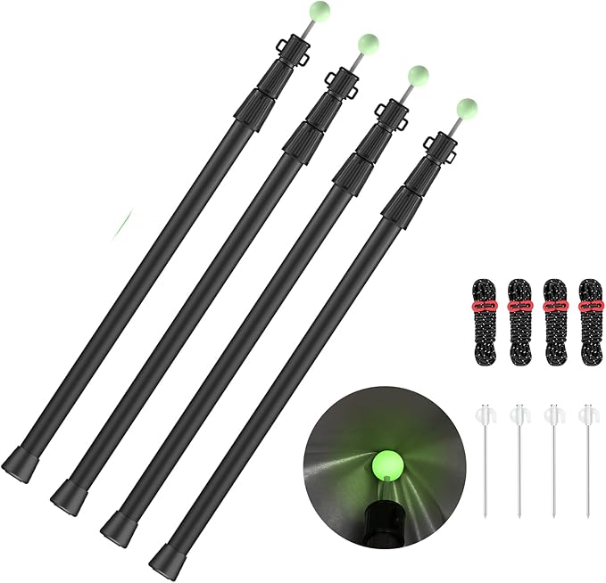 SANLIKE Telescoping Tarp Poles Tent Poles, 96"" Aluminum Canopy Poles Extendable Pole with Tent Stakes and Guy Lines for Awning Shelter Camping Backpacking Hiking Picnic, Set of 4, Black