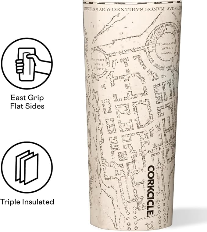 Corkcicle Harry Potter Sport Canteen - Insulated Stainless Steel Water Bottle - Compact & Travel-Friendly - Durable - BPA Free - Non-Slip Silicone Base - Easy Grip - 20 oz - Marauder's Map