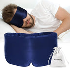 Silk Sleep Mask for Women Men Satin, ATreebag Eye Sleeping Mask & Blindfold with Adjustable Velcro Strap, Large Size, 1 PC Navy Blue