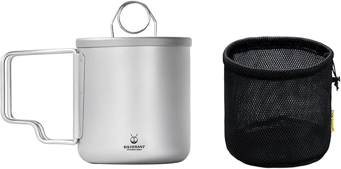 Camping Mug Titanium Double Wall Coffee Tea with Cup Inner Filter with Folding Handle