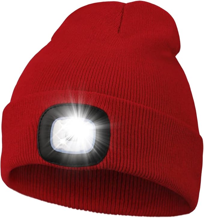 MELASA Unisex Hat with Light, USB Rechargeable Hands Free Headlamp LED Beanie, Winter Gifts for Men Dad Father Husband Him