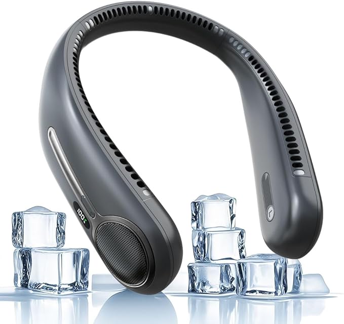 Portable Neck Fan,Hands Free Personal Wearable Bladeless Fan,6000mAh USB Rechargeable,360° Cooling,LED Display,4-Speeds,Birthday Gifts for Men Women Dad Mom,Outdoor Indoor Travel Camping (Dark grey)