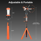 Rechargeable Camping Light with Stand, 73.2" Cordless Work Light, 5000LM, 100W LEDUSB-C Fast Charge 360° Adjustable, 5 Modes & 48H Runtime, Camping Lights for Outdoor, Job Site, Garage, Emergency