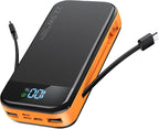 Portable Charger 32000mAh, 22.5W QC 3.0 PD 20W Smart LED Display Fast Charging Built in Cables Power Bank, External Battery Pack Charge 5 Devices Compatible with Cellphones (Orange)