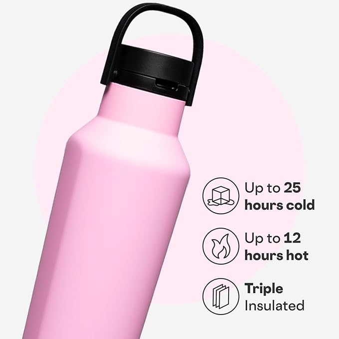 Corkcicle Sport Canteen - Keeps Drinks Cold 25 Hours - Stainless Steel Water Bottle - Triple-Insulated - Spill-Proof - Summer Drinkware Gift - Keeps Drinks Ice Cold - 32 oz - Sun-Soaked Pink