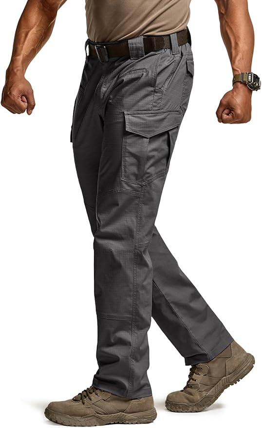 CQR Men's Flex Ripstop Tactical Pants, Water Resistant Stretch Cargo Pants, Lightweight EDC Hiking Work Pants