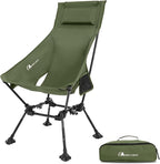 MOON LENCE High Back Folding Camping Chairs, Adjustable Height Beach Chair with Anti-Sinking Feet & Widened Seat (Green)