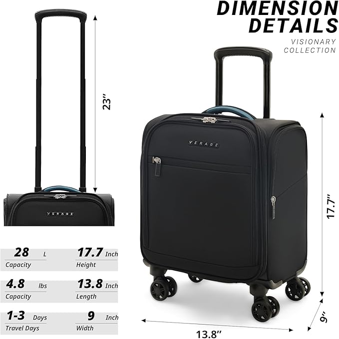 Verage Underseat Carry On Luggage with Wheels & USB Port,14 inch Wheeled Spinner Bag Carry-on Luggages for Airlines, Lightweight Suitcase Men Women, Pilots and Crew (14.5-Inch Plus Underseat Pro)