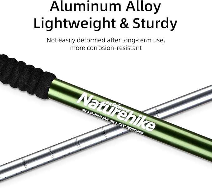 Naturehike Collapsible Trekking Poles, Adjustable Lightweight Aluminum Hiking Poles, Shock Absorption with Wrist Straps for Hiking and Daily Use, Yelllow/Green (Set of 2)