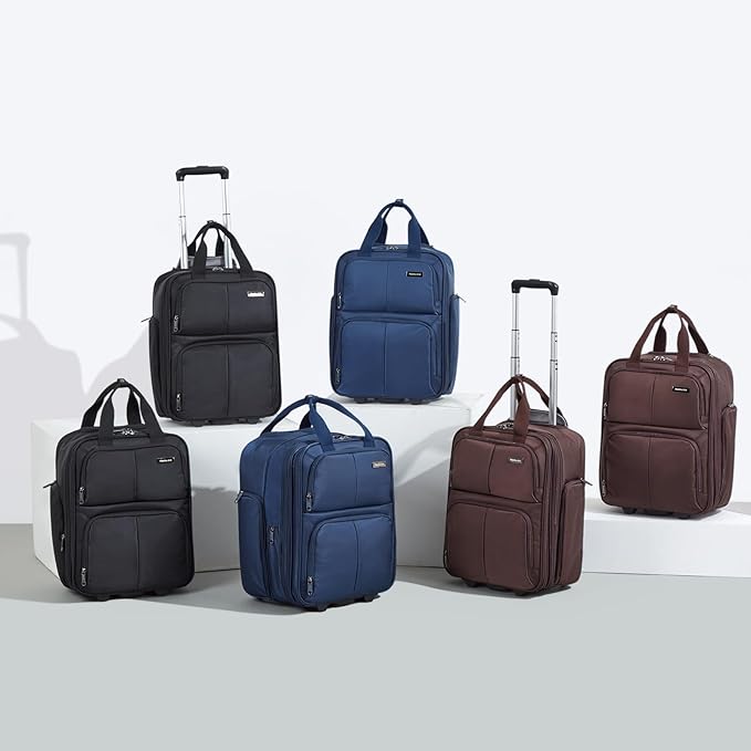 Hanke Softside Expandable Underseat Carry On Luggage for Airplanes,Travel Luggage Rolling Bag Personal Item Bag Small Suitcase,Blue,16-Inch