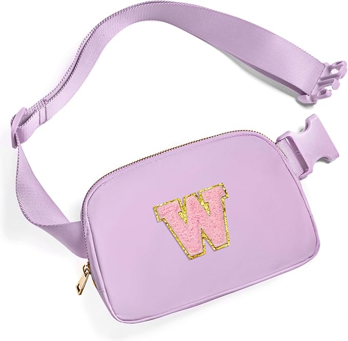Gitus Initial Belt Bag Fanny Pack Crossbody Bag for Girls Birthday Gifts Age 8-10 Teen Girl Gifts Trend Stuff Personalized Letter Gifts for Daughter Sister (Lavender-W)