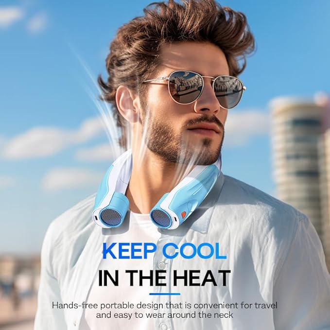 Hands-Free Portable Neck Fan - 6000mAh High Capacity Battery, USB Dual Port Fast Charging, Ultra-Quiet 6 Speeds Cooling Air, 360° Airflow for Outdoor, Indoor, Office, Travel - Blue