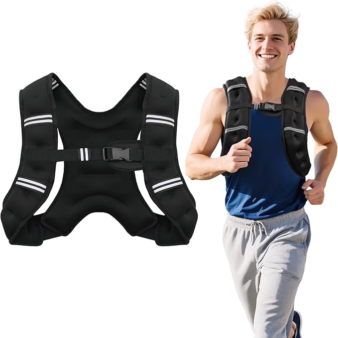 Weighted Vest for Woman Men,6lb/8lb/12lb/16lb/20Lb/25lb Weight Vest with Reflective Stripe Adjustable Buckle Strap Back Pocket Workout Strength Training Walking Jogging Running