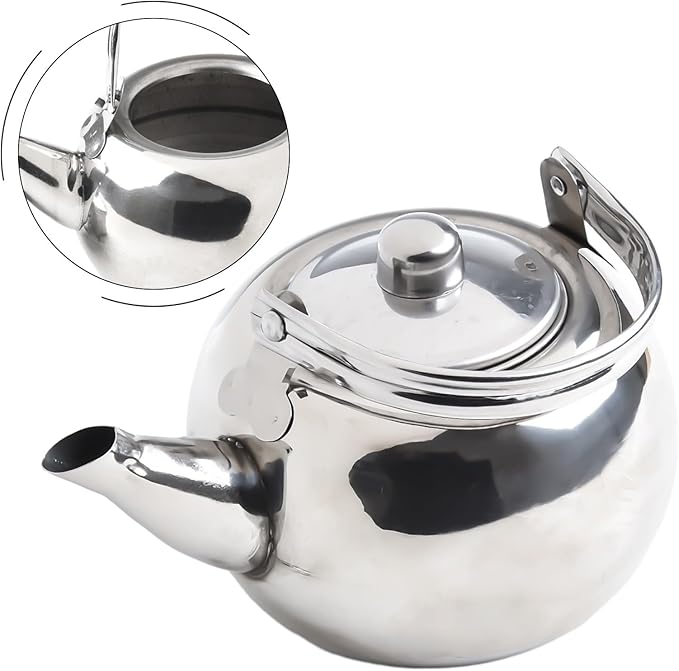 Stainless Steel Tea Kettle, Heat Resistant Handle Stovetop Camping Coffee Pot Water Bottle with Built in Filter for Tea and Beverage Brewing(14cm)