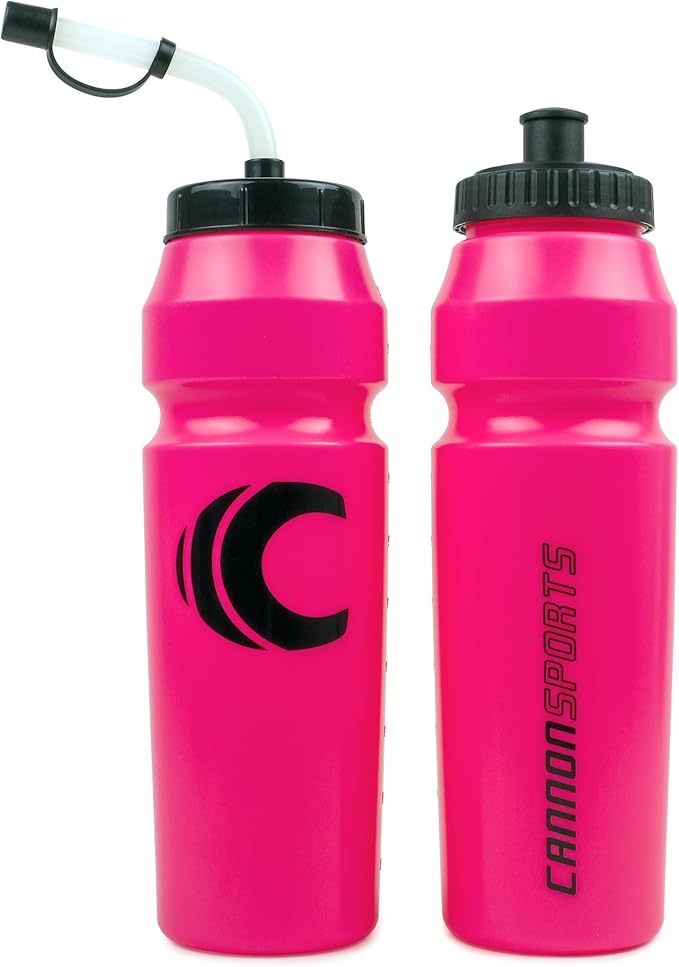 Cannon Sports 1 Liter Sports Water Bottle, BPA-Free, 34 Oz Capacity, Large Mouth, 2 lids (Straw and Squeeze), Great For Helmet Sports Such As Hockey, Lacrosse, Football, Boxing (Pink)