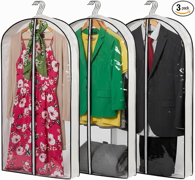 MsKitchen Clear Plastic Hanging Clothes Bags with 4" Gusseted Garment Bags for Storage, Suits, Coats, Sweaters, Shirts - 24" x 40" x 4"",3 Pack