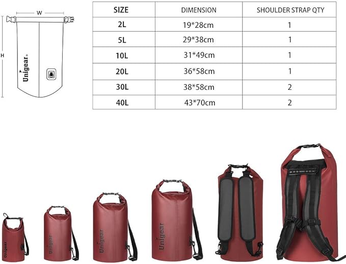 Unigear Dry Bag Waterproof, 2L/5L/10L/20L/30L/40L Floating and Lightweight Bags for Kayaking, Boating, Fishing, Swimming and Camping with Waterproof Phone Case
