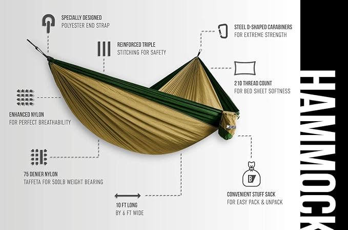 Bear Butt 2 Person Portable Hammock - Backpacking to Camping - Double Hammock for Travel & Outdoor