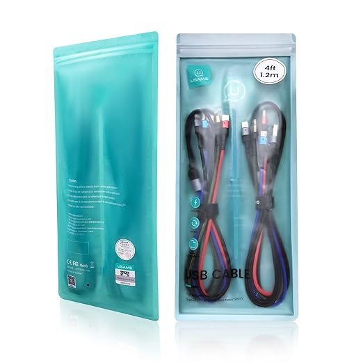 2Pack Multi Charging Cable USAMS Multiple Charger Cord Nylon Braided Short 4FT 4 in 1 USB Charge Cord with Phone/Type C/Micro USB Connector for Phone/Galaxy S20/S10S9/S8/S7 and More