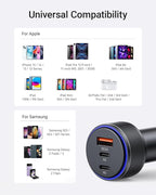 USB-C Car Charger, 3-Port 90W Fast Car Charger, Dual USB-C & USB-A Car Power Adapter, PD3.0 & QC3.0 Fast Charging for iPhone 17/16/15/14/13Pro Max, iPad, MacBook and More