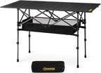 BUNKER INDUST Folding Camping Table, Outdoor Portable Roll-Top Aluminum Table with Carry Bag for Picnic,Beach,BBQ,Backyards, Adjustable Height