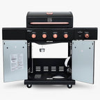 Kenmore 4-Burner BBQ Gas Grill with Searing Side Burner, Propane Grill, 52,000 BTUs, Warming Rack, Electronic Ignition & Cast Iron Cooking Grates, Black/Copper + Bonus Cover
