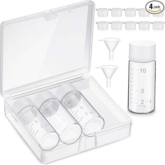 Baderke 4 Pcs Liquid Medicine Travel Container Scale Glass Liquid Containers Small Single Dose Medicine Bottles Dispenser and Leak-proof Plug Travel Essentials Accessories(Clear,10ml)