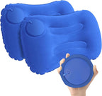 2-Pack Inflatable Camping Pillow, Portable Travel Pillow for Sleeping, Lightweight Compact Inflatable Pillows for Beach, Hiking, Backpacking, Airplane Travel, Press-to-Inflate Design (Blue)