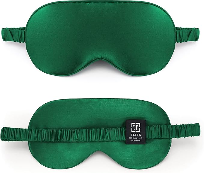 TAFTS Silk Sleep Mask - 22mm 100% Pure Mulberry 6A Silk & Blindfold, Soft Eye Masks, Lightweight, for Travel, Napping, Camping (Emerald)