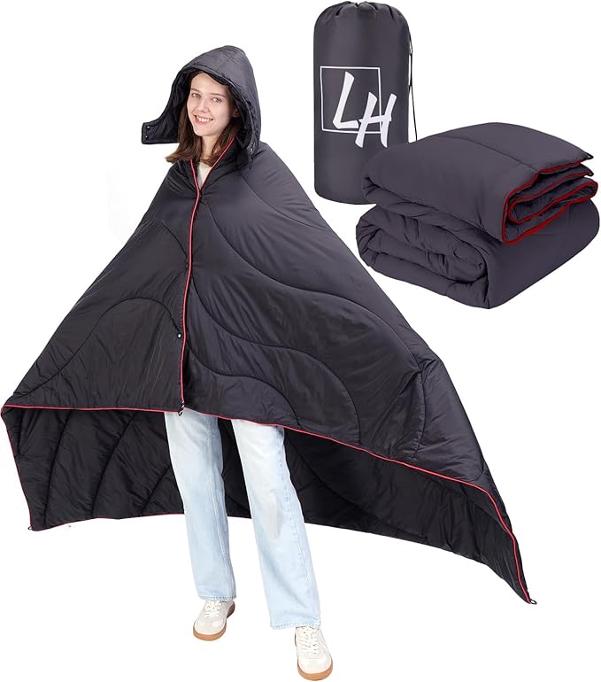 Outdoor Puffy Camping Blanket, Lightweight Down Alternative Puffy Waterproof Stadium Blanket with Portable Bag, Lightweight Camping Blanket for 2 People, Cold Weather, Sports, Travel, Car, 79*54 inch