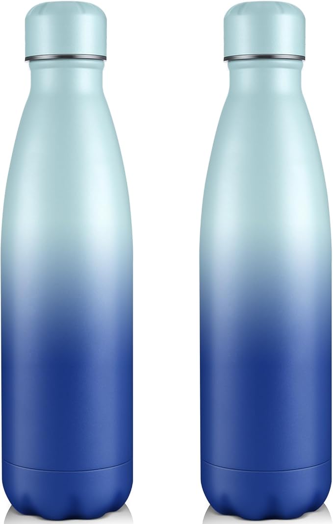 Volhoply 25oz Insulated Water Bottles 1/2/4 Pack, Double Wall Stainless Steel Vacuum Flask Keeps Cold & Hot, BPA Free Leakproof Bottle (Green Blue,2 Pack)